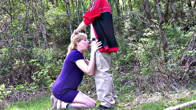 Blonde Girlfriend Blows Boyfriend Outdoors