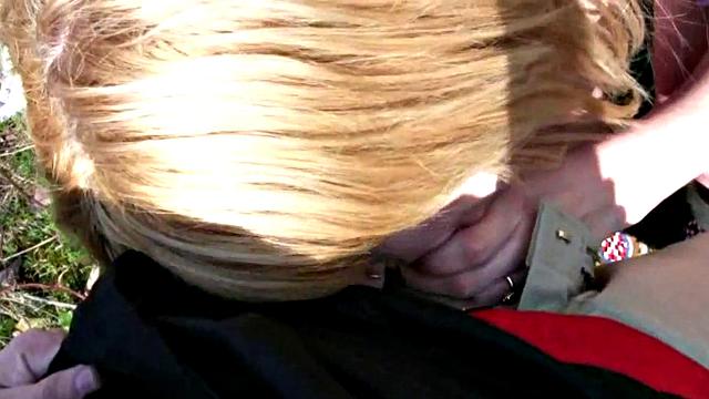 Blonde Girlfriend Blows Boyfriend Outdoors