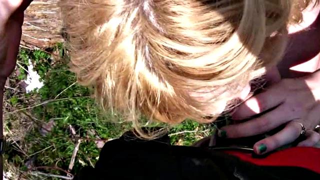 Blonde Girlfriend Blows Boyfriend Outdoors