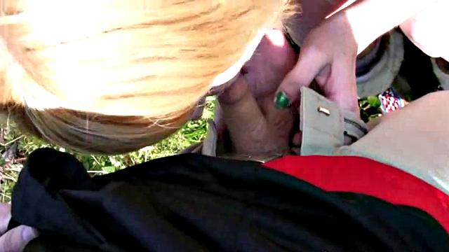 Blonde Girlfriend Blows Boyfriend Outdoors