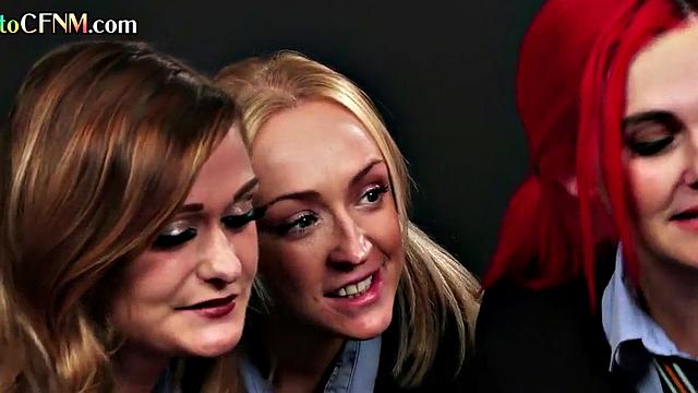 College CFNM femdoms suck lucky student in group