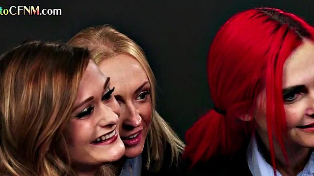 College CFNM femdoms suck lucky student in group