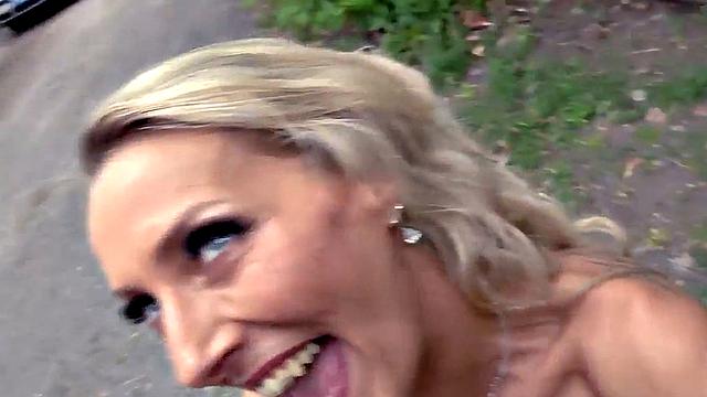 Public mature German lady fucked in POV outdoors by sex date