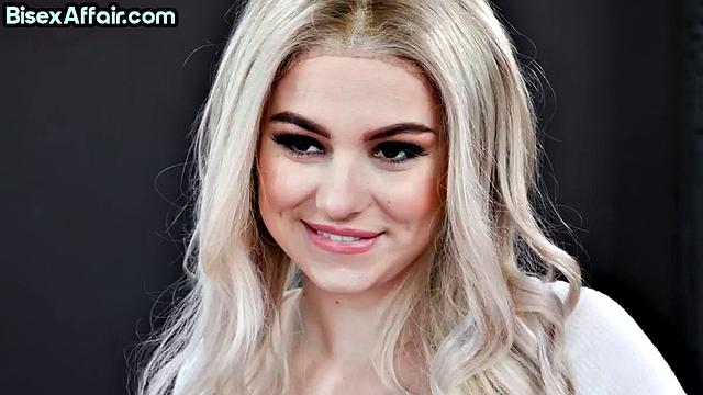 Horny blonde babe cockriding in threesome