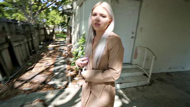 American blonde babe in Distress gets her small tits and tight pussy drilled hard in the bedroom