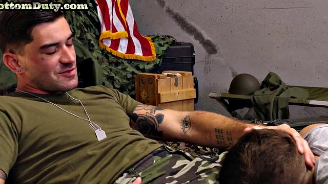 Military bottom bareback nailed and jizzed on duty