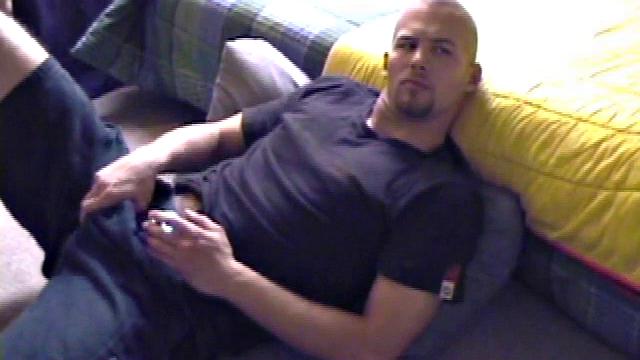 Stephen starts by unzipping his pants and pulling out his dick to get hard. Naked, he lays on his back, lubes up, and gets to some serious stroking.