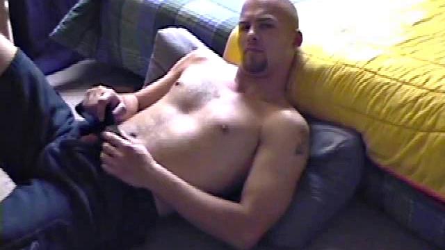 Stephen starts by unzipping his pants and pulling out his dick to get hard. Naked, he lays on his back, lubes up, and gets to some serious stroking.