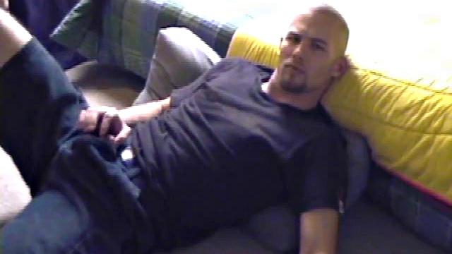 Stephen starts by unzipping his pants and pulling out his dick to get hard. Naked, he lays on his back, lubes up, and gets to some serious stroking.