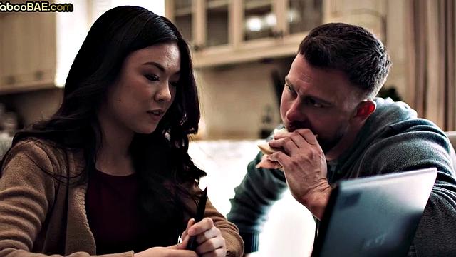 Muffdiving Asian bae doggystyled in passionate threesome