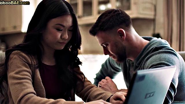 Muffdiving Asian bae doggystyled in passionate threesome