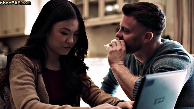 Muffdiving Asian bae doggystyled in passionate threesome