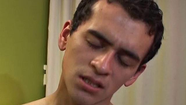 Skinny Latino Damian takes us to his bedroom to watch him jerk off. There, the clothes strip off and the big uncut cock gets hard, before this naked and horny young man begins stroking with drtermination.