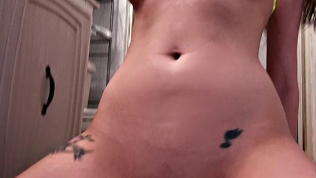 Check out these hot babes in glasses and tattoos taking selfies and fucking in doggystyle in the bathroom