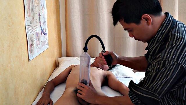Asian twink sucked by doctor's mouth outdoors