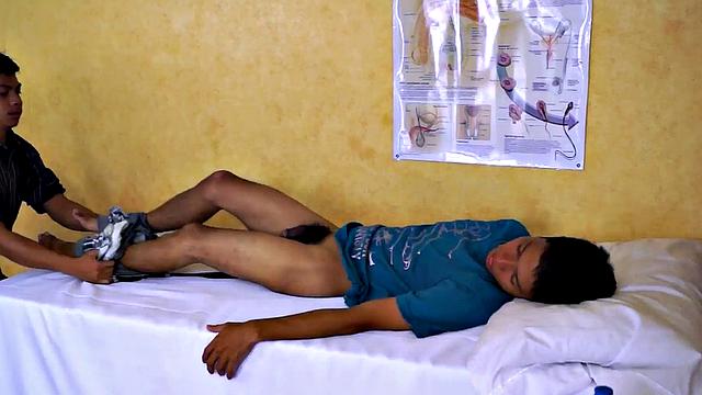 Asian twink sucked by doctor's mouth outdoors