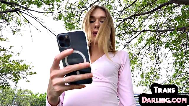 Pulled petite trans buttfucked