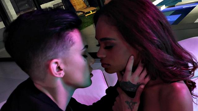 Latin dyke strapon fucked by tattooed and pierced GF