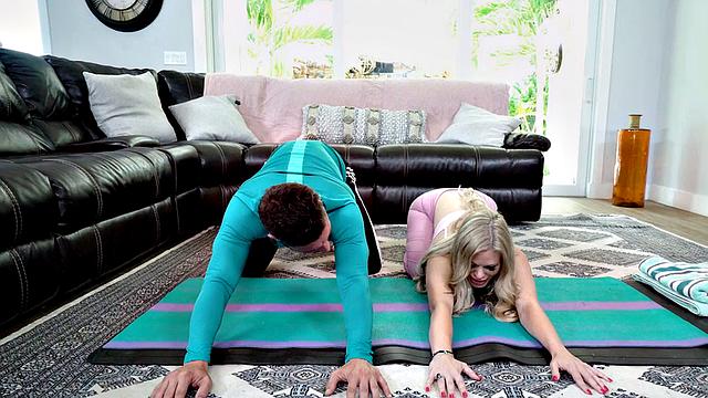 Big-titted blonde MILF gets her pussy filled with cum after a steamy yoga session