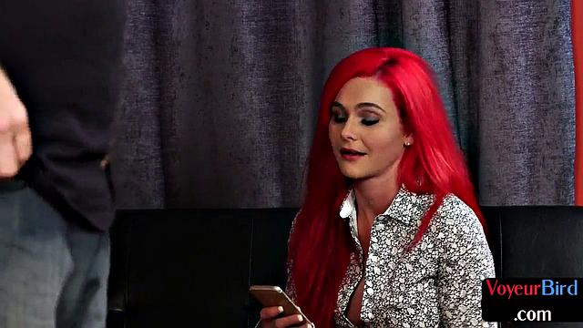 Redhead voyeur secretly films roommates jerkoff