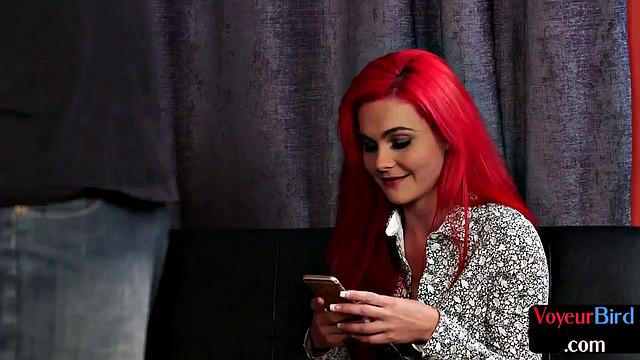 Redhead voyeur secretly films roommates jerkoff