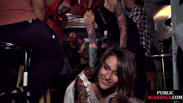 Mouthgagged naughty babe fucked in public