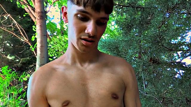 Pulled Euro twink nailed in tight ass in public park