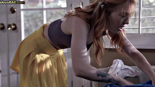 Petite ginger babe rammed by lover while dirty talking