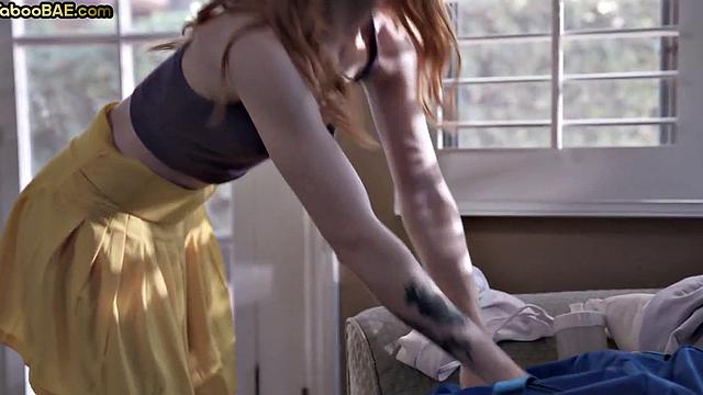 Petite ginger babe rammed by lover while dirty talking