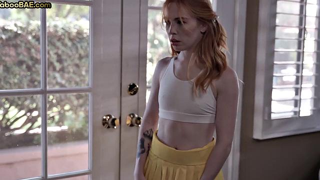 Petite ginger babe rammed by lover while dirty talking