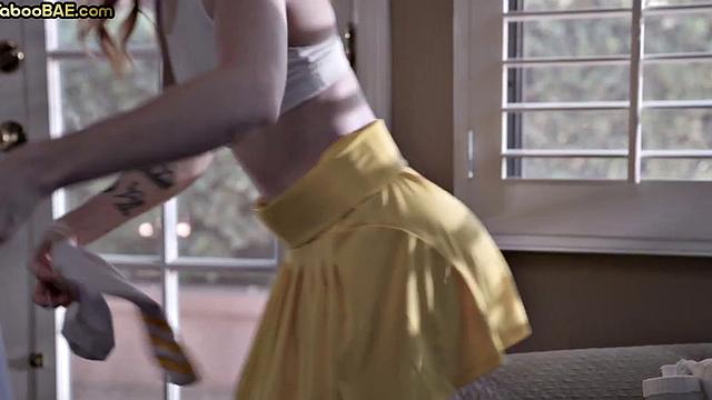 Petite ginger babe rammed by lover while dirty talking