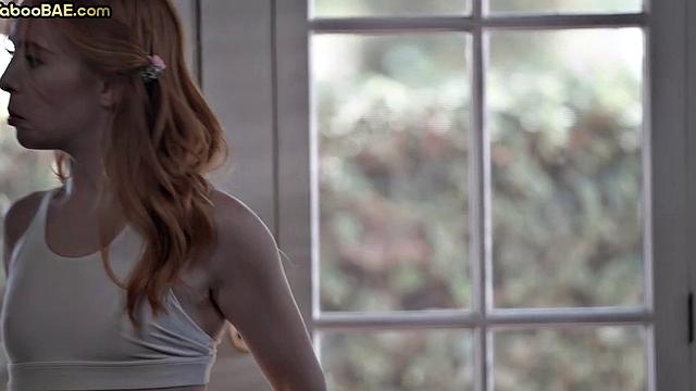 Petite ginger babe rammed by lover while dirty talking