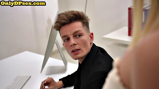 Cutie in stockings double fucked