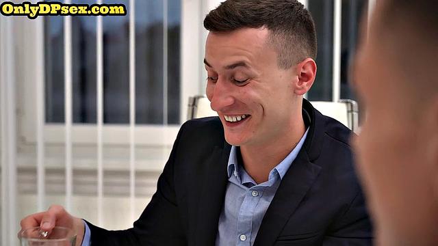 Cutie in stockings double fucked