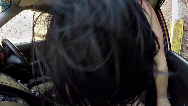 Busty British babe sucks off and rides her tutor in car