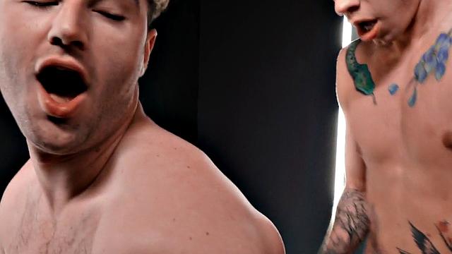 Inked jock raw pounding and riding stud for jizz