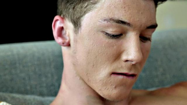 Muscled newbie teases balls while shaft in solo