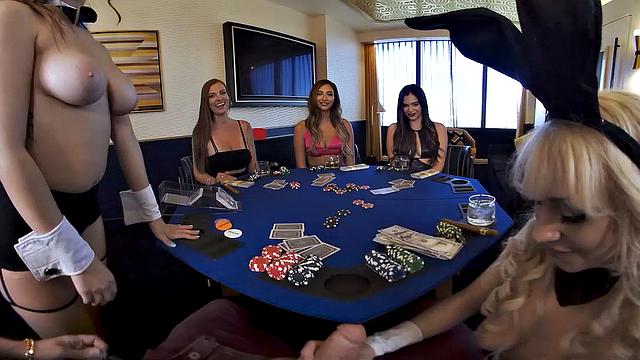 Gorgeous ladies Gianna Dior, Kenzie Love, and Violet Starr risk it all in a private poker tournament with a pro