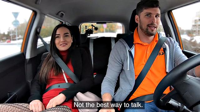 Classy learner driver pussybanged by instructor in car