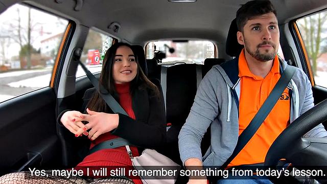 Classy learner driver pussybanged by instructor in car