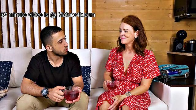 MATURE4K. Chubby mature woman has pussy filled with mans cock in sauna