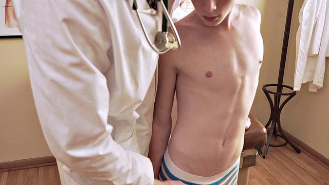 Skinny twink barebacked by doctor after BJ in infirmary