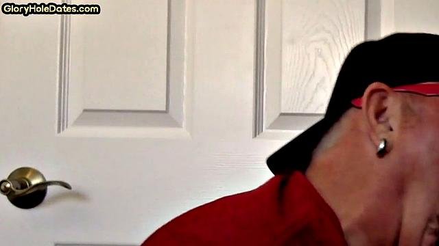 Homemade DILF sucks gloryhole pecker in closeup