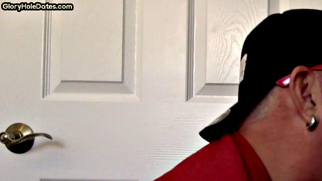 Homemade DILF sucks gloryhole pecker in closeup