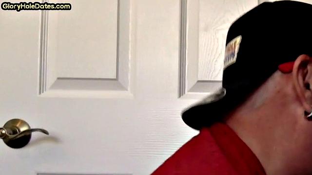 Homemade DILF sucks gloryhole pecker in closeup