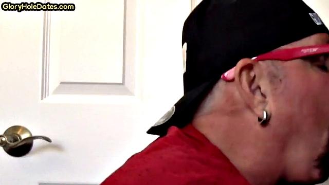 Homemade DILF sucks gloryhole pecker in closeup