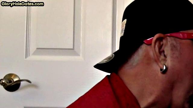 Homemade DILF sucks gloryhole pecker in closeup