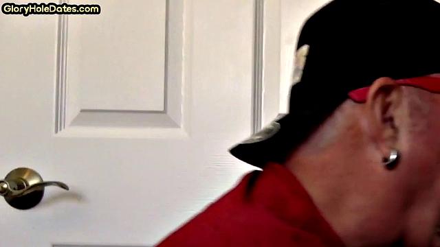 Homemade DILF sucks gloryhole pecker in closeup