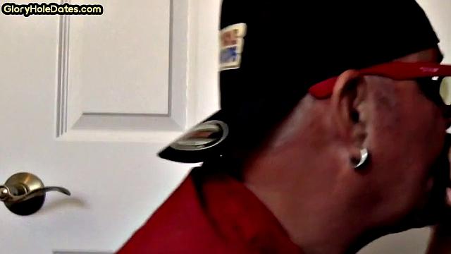 Homemade DILF sucks gloryhole pecker in closeup