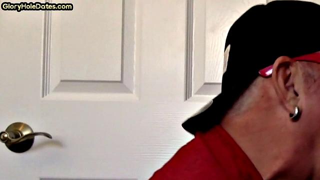 Homemade DILF sucks gloryhole pecker in closeup